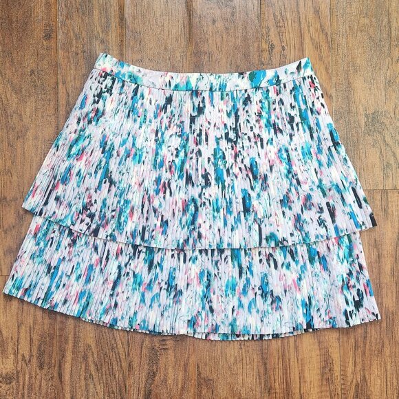 J. Crew Tier Pleated Skirt Size 8 Watercolor Mini A-line - Picture 6 of 11